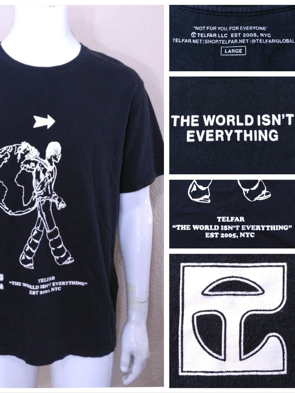 TELFAR T Shirt LARGE The World Isn't Everything ART TEE Luxury Designer Size L